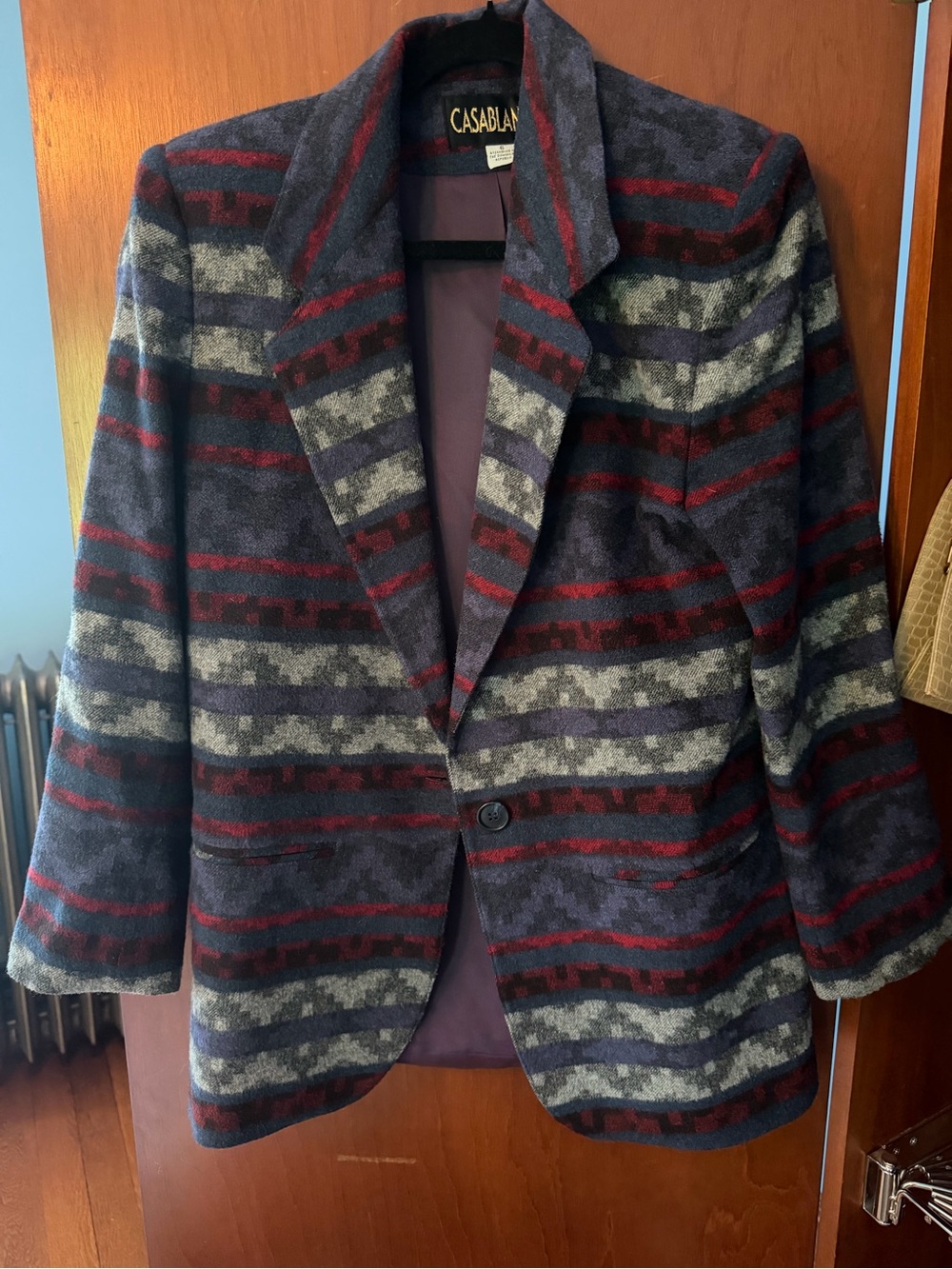 Women’s Patterned Wool Blazer - Navy & Burgundy